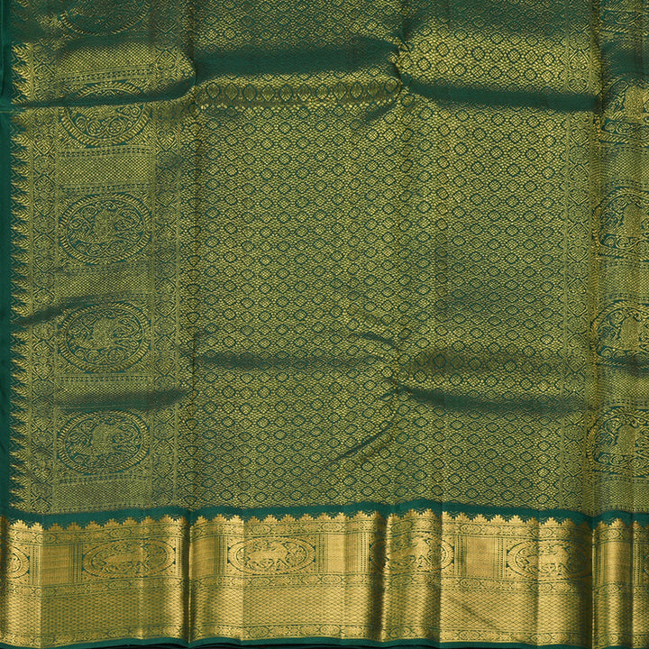 Hayagrivas Handloom Lemon Yellow Kanjivaram Silk Saree with Bottle Green Border KBF213E2-1