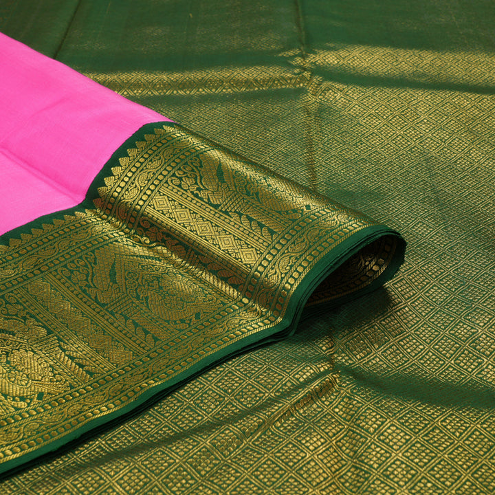 Hayagrivas Handloom Rose Pink Kanjivaram Silk Saree with Bottle Green Border KBF213E2-3