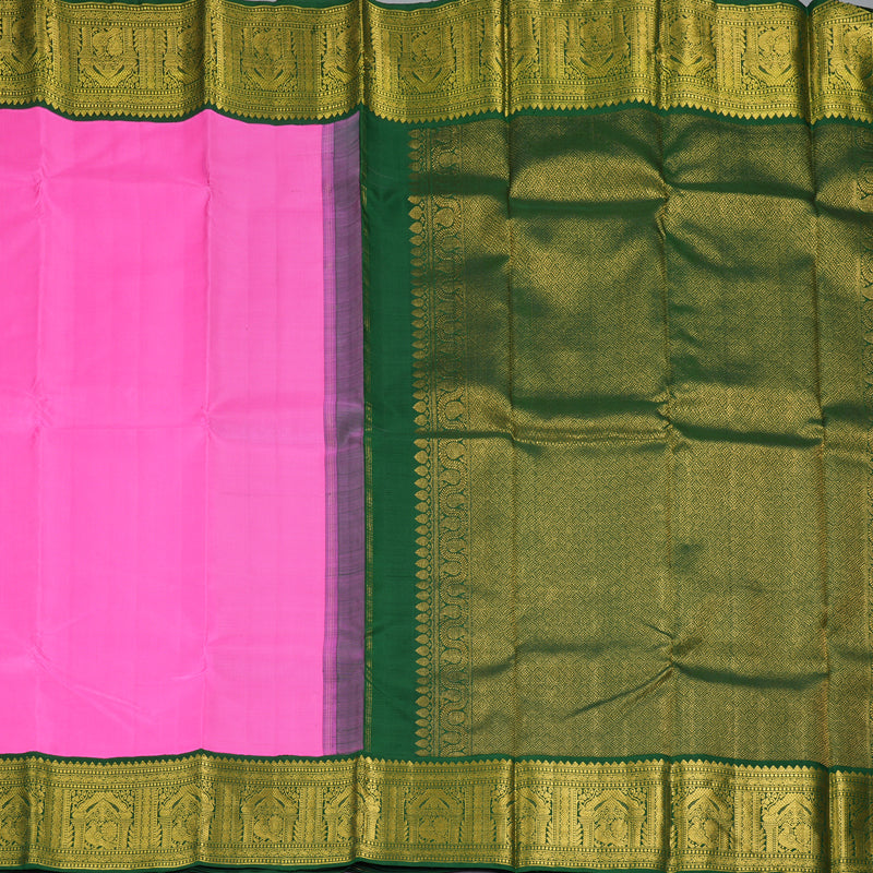 Hayagrivas Handloom Rose Pink Kanjivaram Silk Saree with Bottle Green Border KBF213E2-3