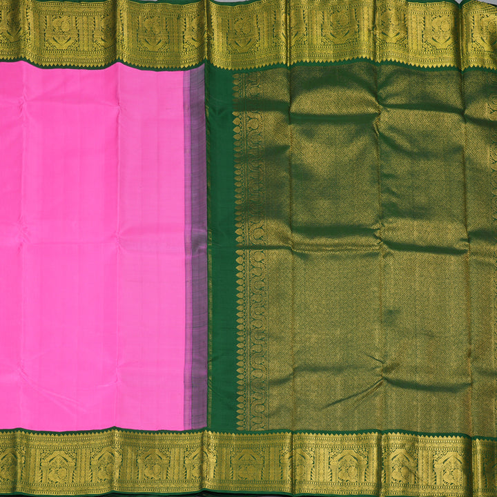 Hayagrivas Handloom Rose Pink Kanjivaram Silk Saree with Bottle Green Border KBF213E2-3