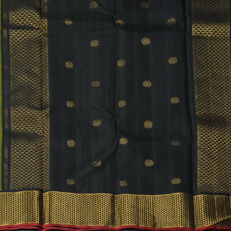Hayagrivas Handloom Lime Green Kanjivaram Silk Saree with Black Border KBF213E2-4
