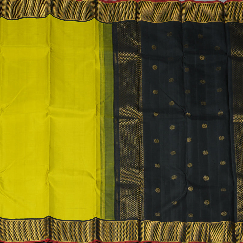 Hayagrivas Handloom Lime Green Kanjivaram Silk Saree with Black Border KBF213E2-4