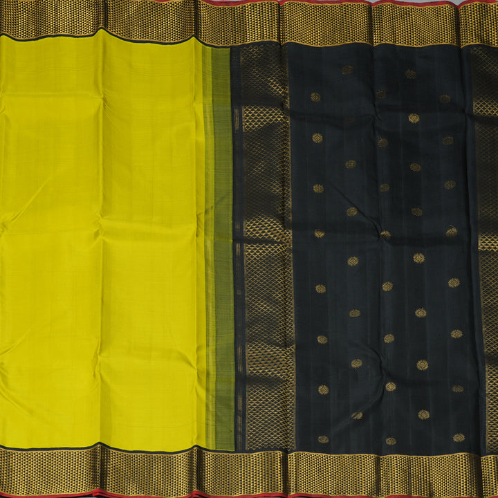 Hayagrivas Handloom Lime Green Kanjivaram Silk Saree with Black Border KBF213E2-4