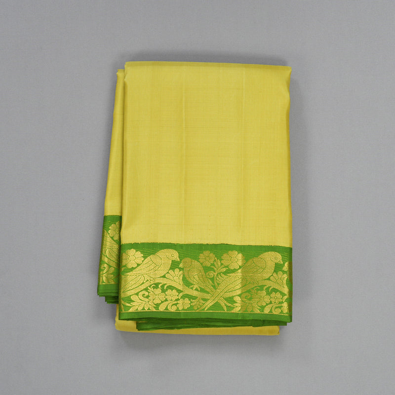 Hayagrivas Handloom Mild Yellow Kanjivaram Silk Saree with Leaf Green Border KBF213E3-1