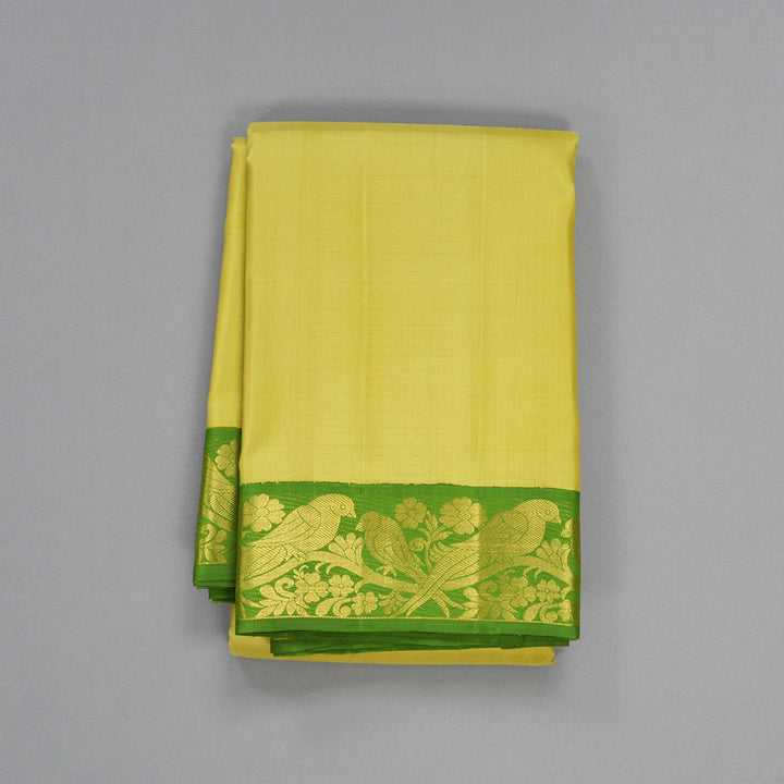 Hayagrivas Handloom Mild Yellow Kanjivaram Silk Saree with Leaf Green Border KBF213E3-1