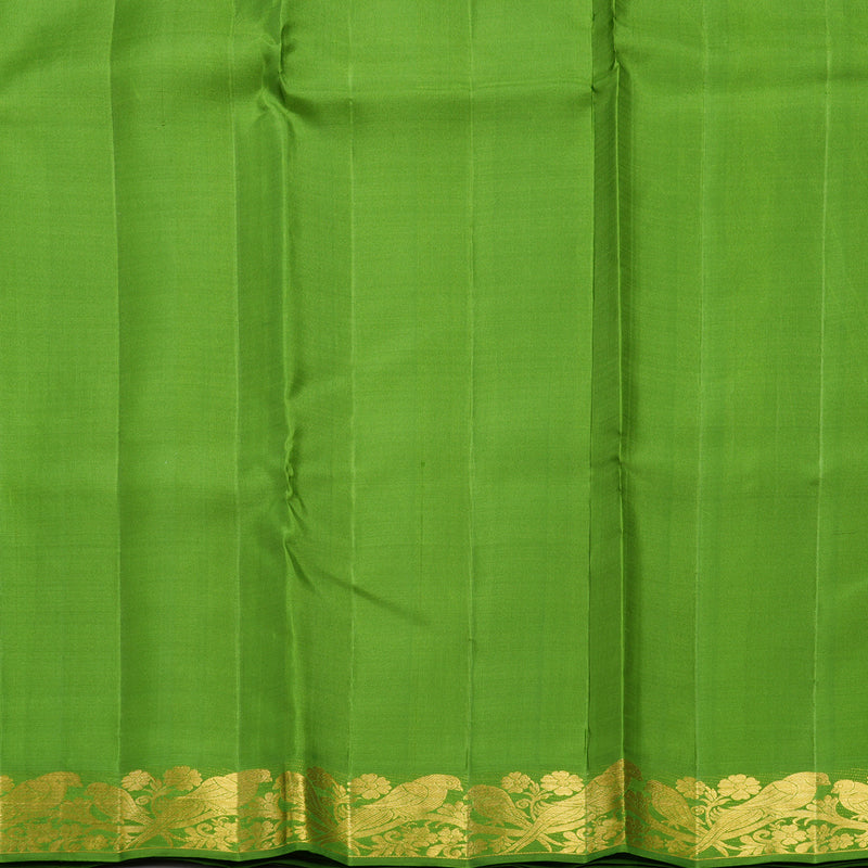 Hayagrivas Handloom Mild Yellow Kanjivaram Silk Saree with Leaf Green Border KBF213E3-1