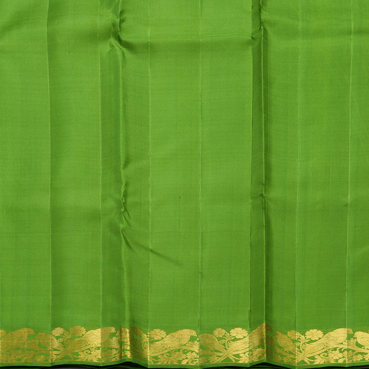 Hayagrivas Handloom Mild Yellow Kanjivaram Silk Saree with Leaf Green Border KBF213E3-1