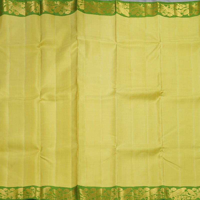 Hayagrivas Handloom Mild Yellow Kanjivaram Silk Saree with Leaf Green Border KBF213E3-1