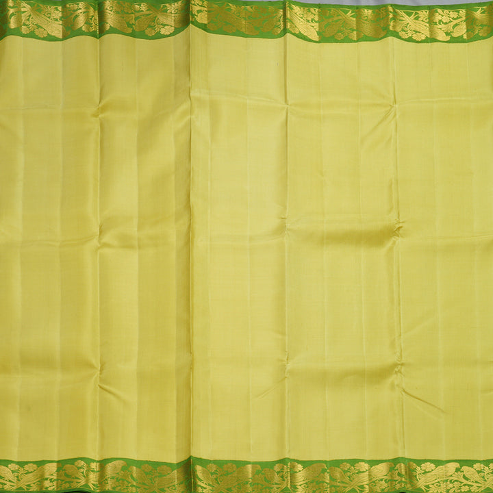 Hayagrivas Handloom Mild Yellow Kanjivaram Silk Saree with Leaf Green Border KBF213E3-1