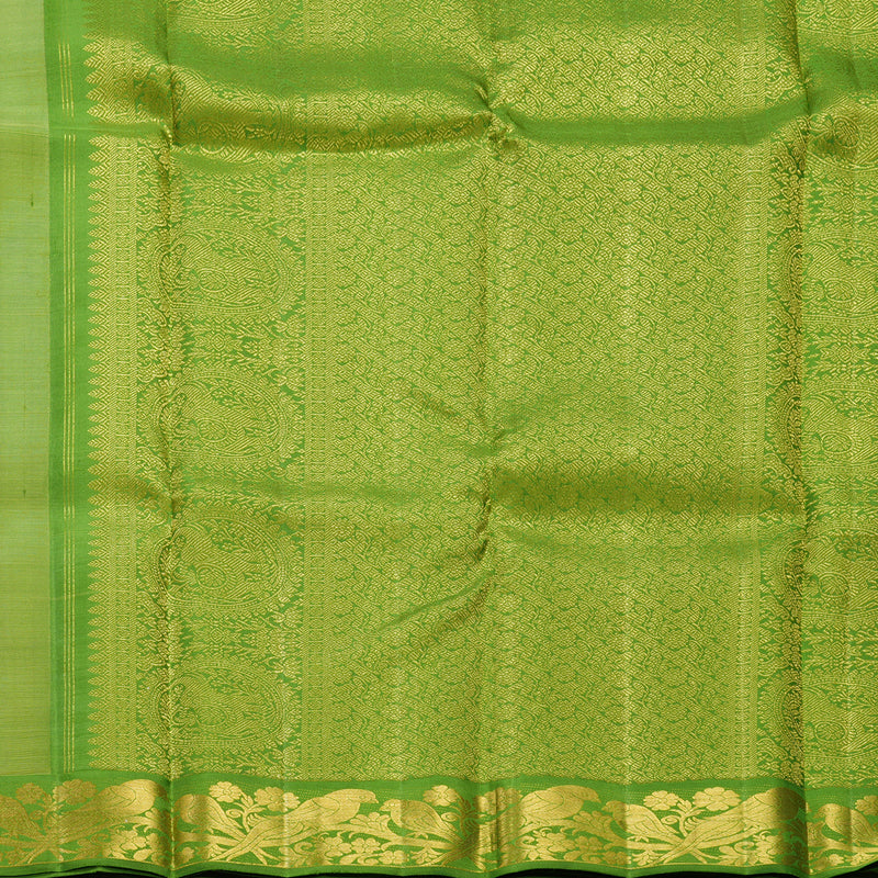 Hayagrivas Handloom Mild Yellow Kanjivaram Silk Saree with Leaf Green Border KBF213E3-1