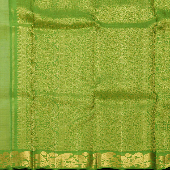 Hayagrivas Handloom Mild Yellow Kanjivaram Silk Saree with Leaf Green Border KBF213E3-1