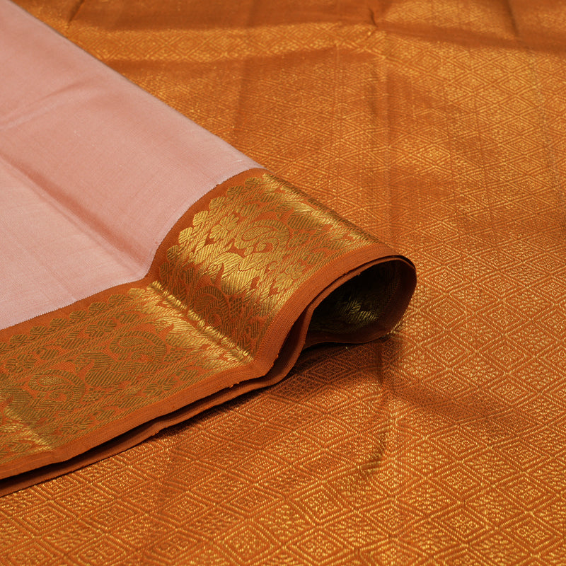 Hayagrivas Handloom Mild Peach Kanjivaram Silk Saree with Rust Orange KBF213E3-2
