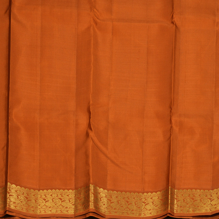 Hayagrivas Handloom Mild Peach Kanjivaram Silk Saree with Rust Orange KBF213E3-2