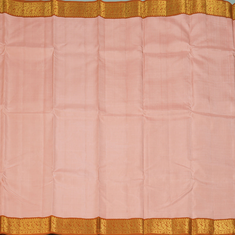 Hayagrivas Handloom Mild Peach Kanjivaram Silk Saree with Rust Orange KBF213E3-2