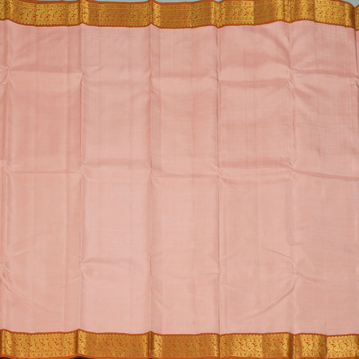 Hayagrivas Handloom Mild Peach Kanjivaram Silk Saree with Rust Orange KBF213E3-2