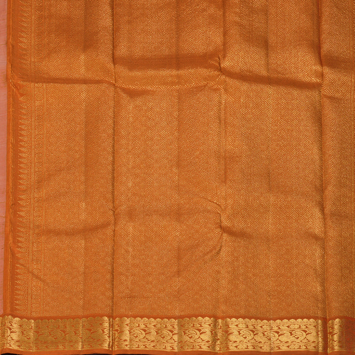 Hayagrivas Handloom Mild Peach Kanjivaram Silk Saree with Rust Orange KBF213E3-2