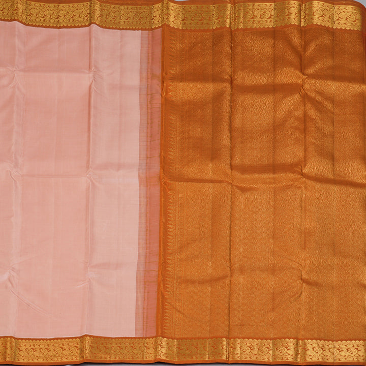 Hayagrivas Handloom Mild Peach Kanjivaram Silk Saree with Rust Orange KBF213E3-2
