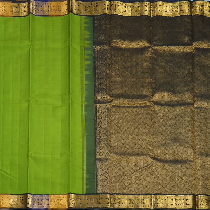 Hayagrivas Handloom Parrot Green Kanjivaram Silk Saree with Multicolour Border KBF213E4-1