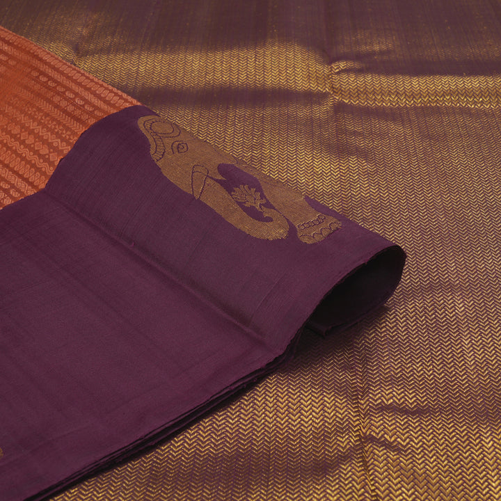 Hayagrivas Handloom Rust Kanjivaram Silk Saree with Plum Purple Border KBF213E6-1
