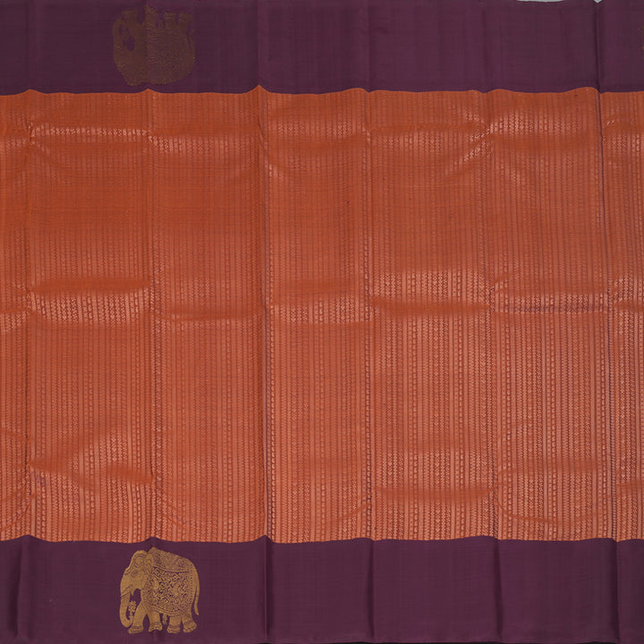 Hayagrivas Handloom Rust Kanjivaram Silk Saree with Plum Purple Border KBF213E6-1