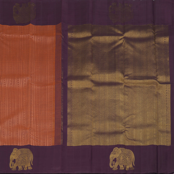 Hayagrivas Handloom Rust Kanjivaram Silk Saree with Plum Purple Border KBF213E6-1