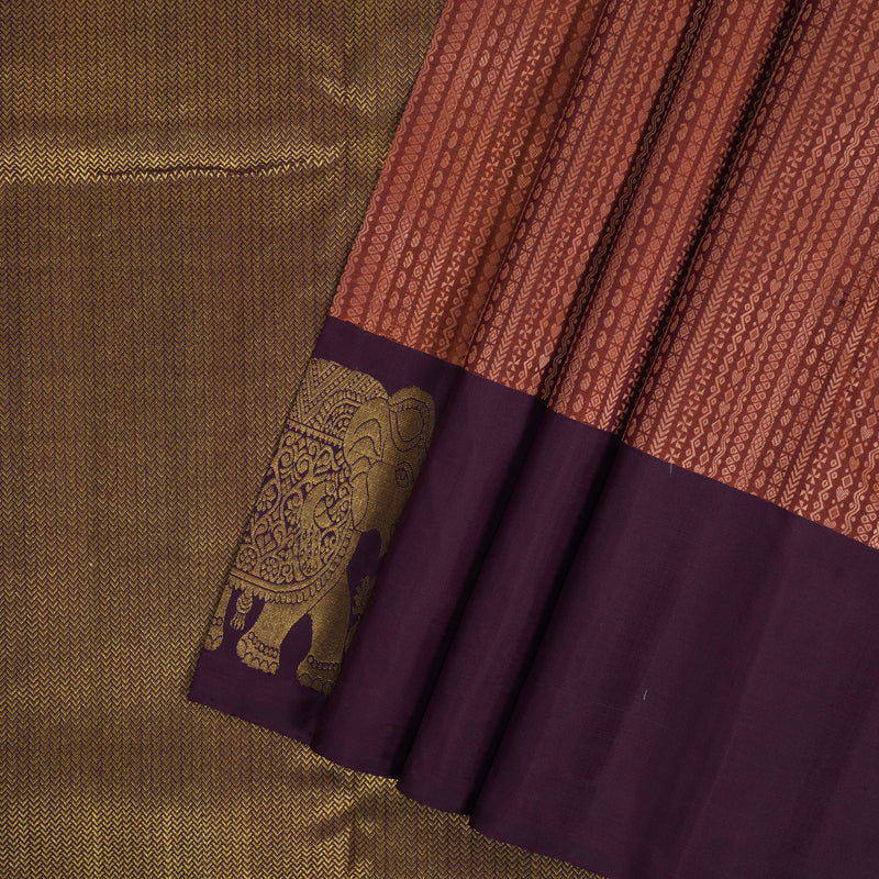 Hayagrivas Handloom Rust Kanjivaram Silk Saree with Plum Purple Border KBF213E6-1