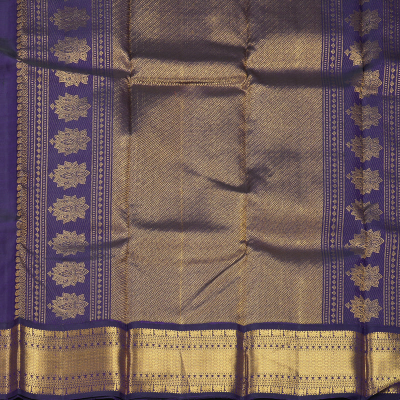 Hayagrivas Handloom Yellow Kanjivaram Silk Saree with Brinjal Purple Border KBF214E12-1