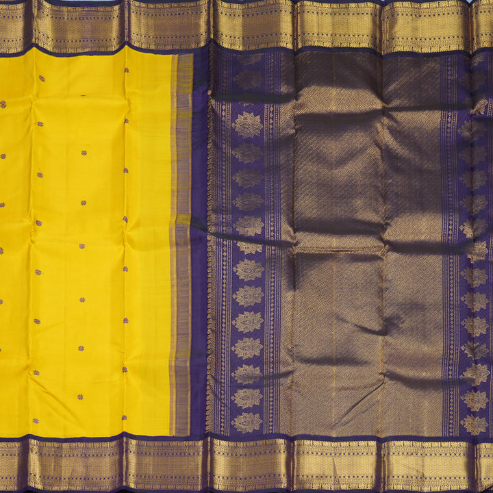 Hayagrivas Handloom Yellow Kanjivaram Silk Saree with Brinjal Purple Border KBF214E12-1