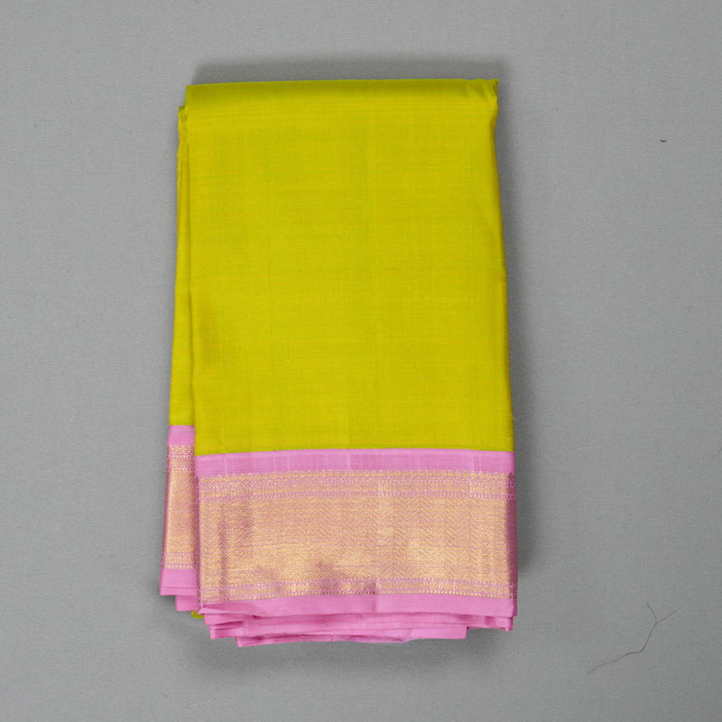 Hayagrivas Handloom Lime Green Kanjivaram Silk Saree with Rose Pink Border KBF214E8-1