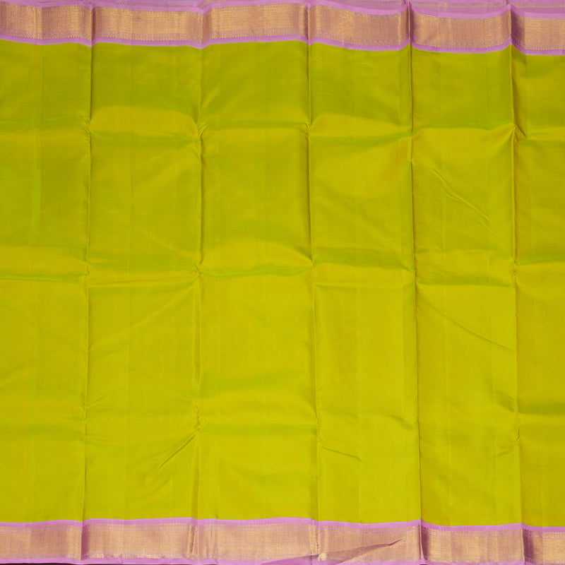 Hayagrivas Handloom Lime Green Kanjivaram Silk Saree with Rose Pink Border KBF214E8-1