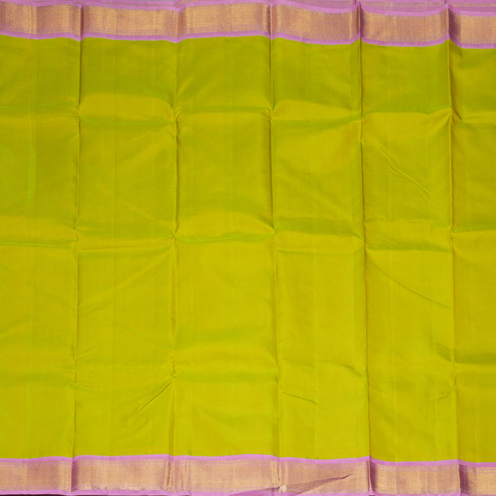 Hayagrivas Handloom Lime Green Kanjivaram Silk Saree with Rose Pink Border KBF214E8-1