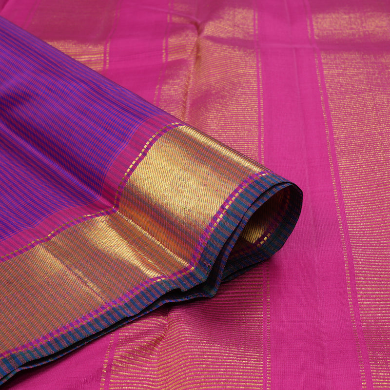 Hayagrivas Handloom Purple & Blue Podi Checks Kanjivaram Silk Saree with Pink Border KBF215E1-1