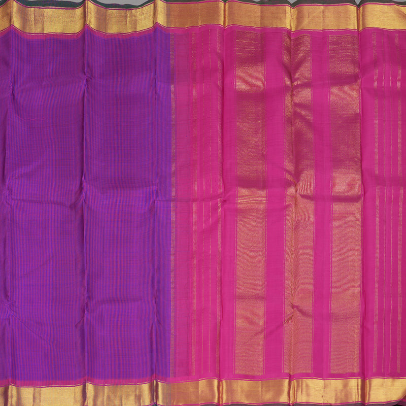 Hayagrivas Handloom Purple & Blue Podi Checks Kanjivaram Silk Saree with Pink Border KBF215E1-1