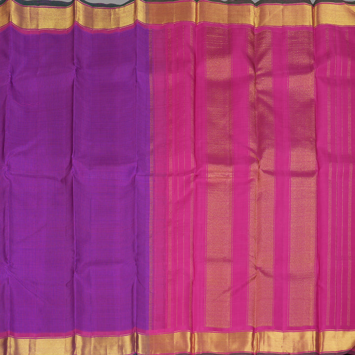 Hayagrivas Handloom Purple & Blue Podi Checks Kanjivaram Silk Saree with Pink Border KBF215E1-1