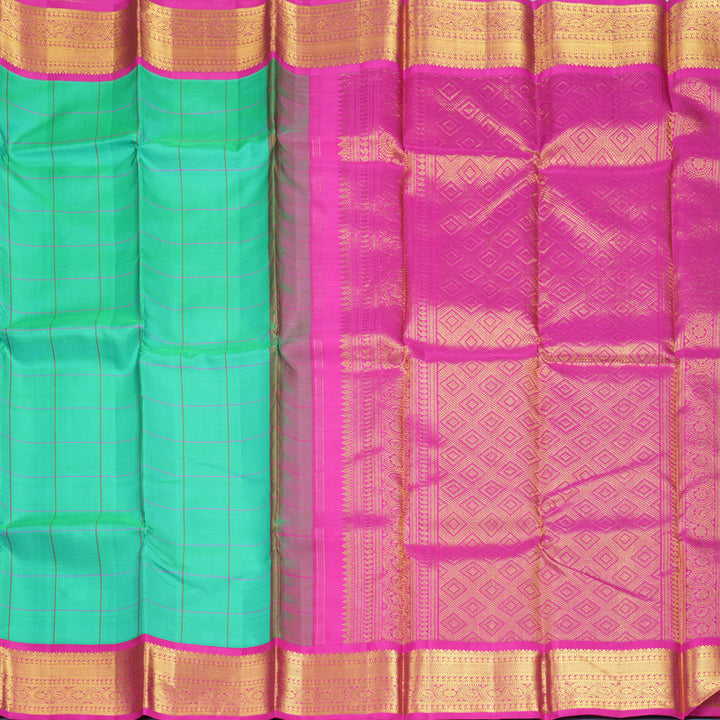 Hayagrivas Handloom Aqua Green Kanjivaram Silk Saree with Pink Border KBF215E12-1
