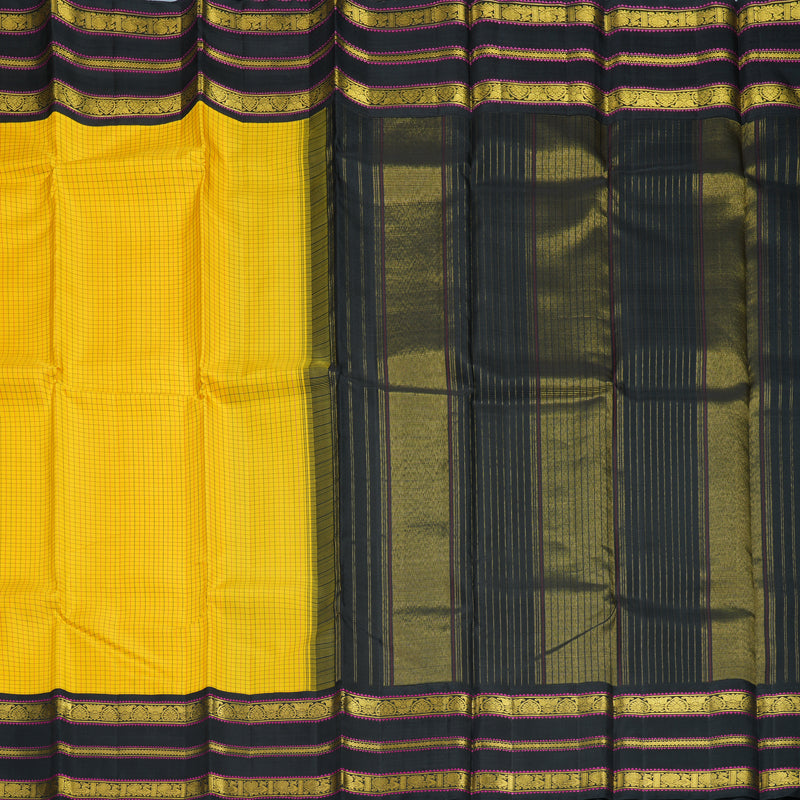 Hayagrivas Handloom Yellow Kanjivaram Silk Saree with Black Border KBF215E14-1