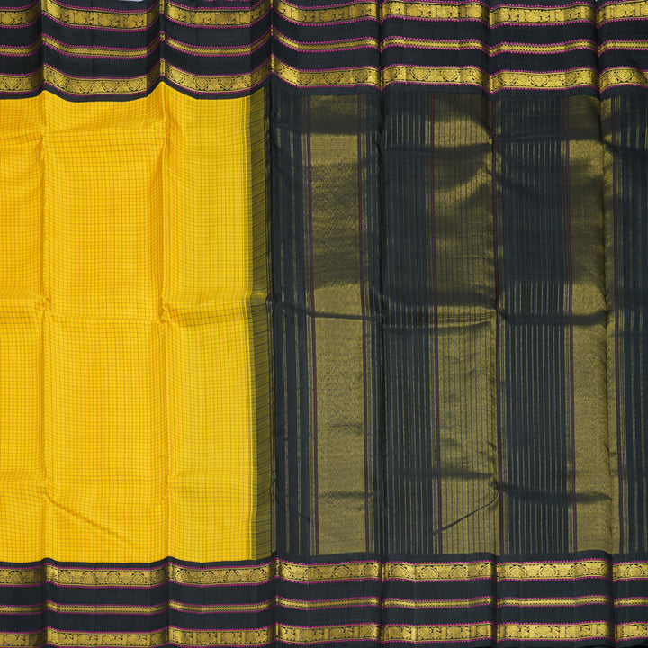 Hayagrivas Handloom Yellow Kanjivaram Silk Saree with Black Border KBF215E14-1