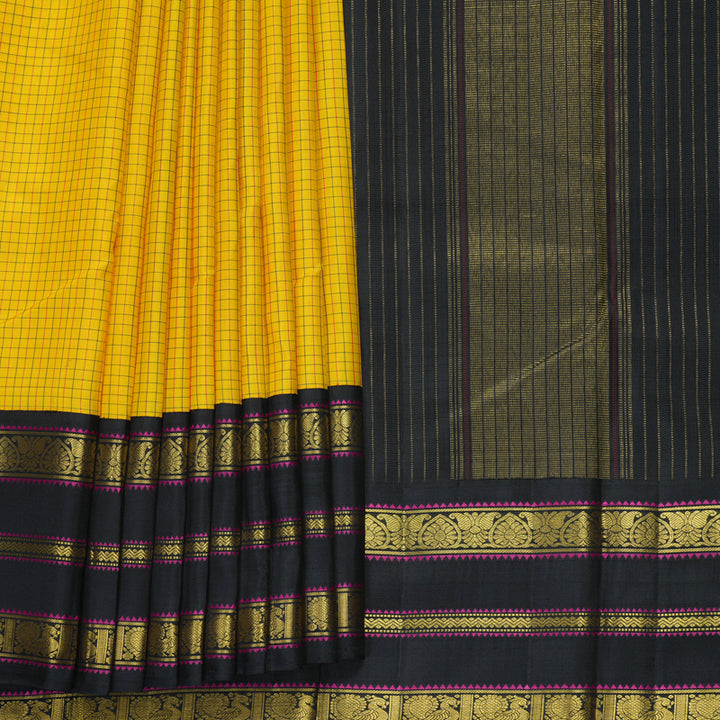 Hayagrivas Handloom Yellow Kanjivaram Silk Saree with Black Border KBF215E14-1