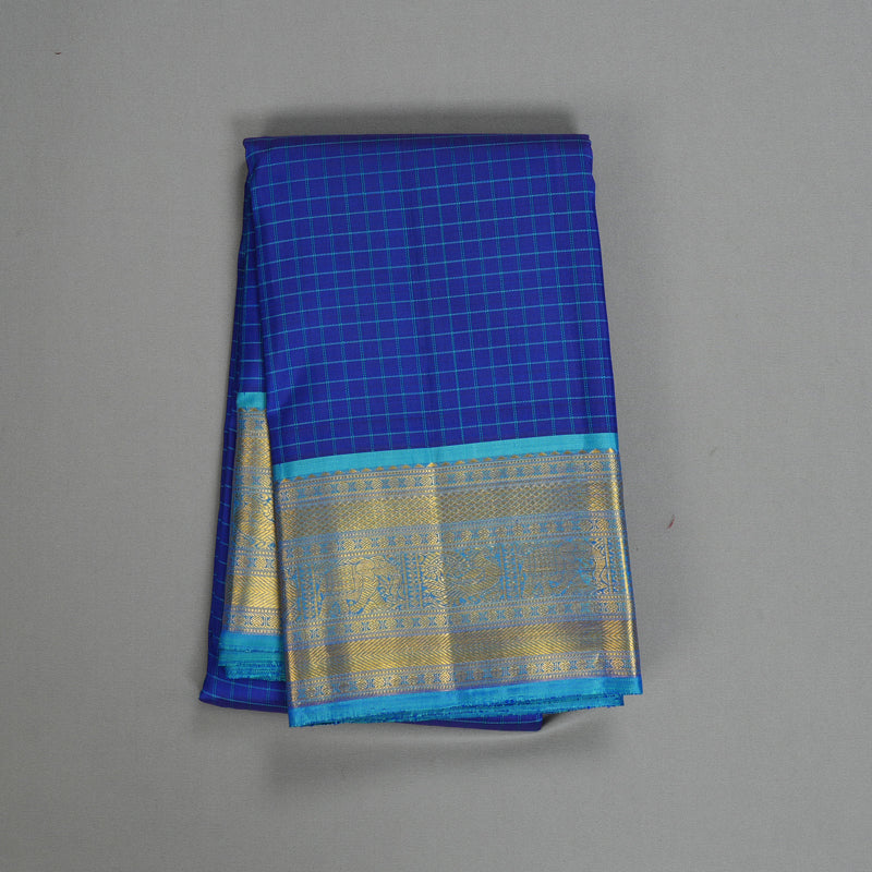 Hayagrivas Handloom MS Blue Kanjivaram Silk Saree with Sky Blue Border KBF215E5-1