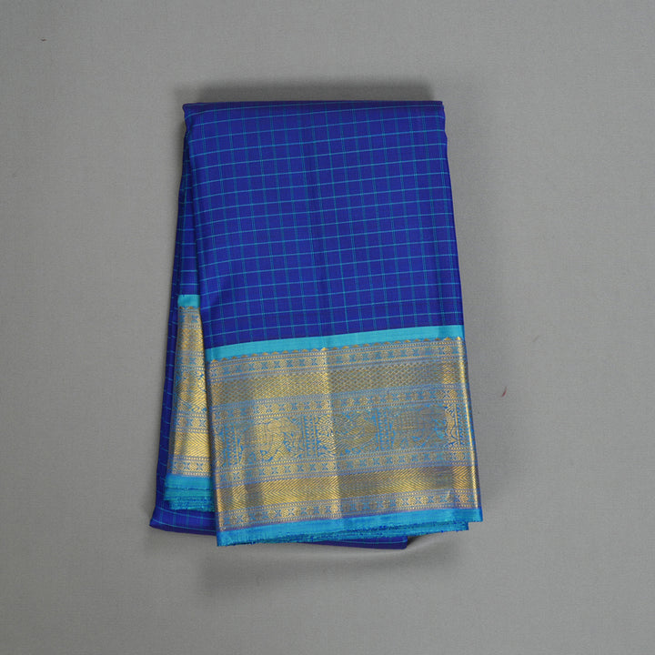 Hayagrivas Handloom MS Blue Kanjivaram Silk Saree with Sky Blue Border KBF215E5-1