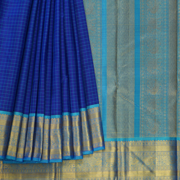Hayagrivas Handloom MS Blue Kanjivaram Silk Saree with Sky Blue Border KBF215E5-1