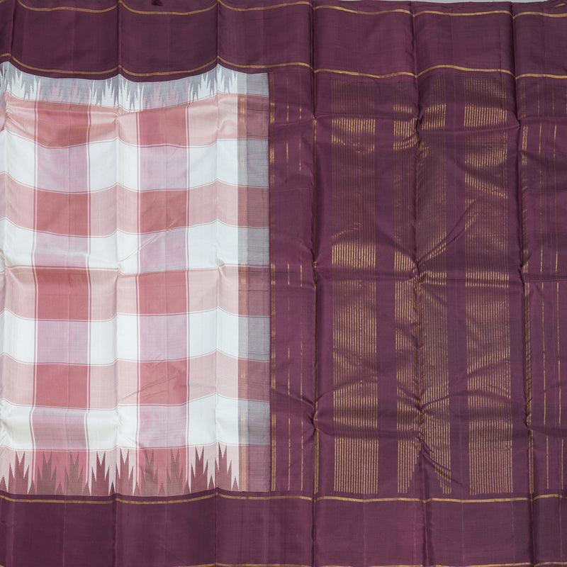 Hayagrivas Handloom Multicolour Checks Kanjivaram Silk Saree with Burgundy Border KBF215E6-1