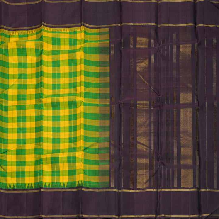 Hayagrivas Handloom Multicolour Checks Kanjivaram Silk Saree with Deep Wine Border KBF215E7-1