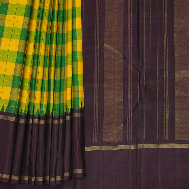 Hayagrivas Handloom Multicolour Checks Kanjivaram Silk Saree with Deep Wine Border KBF215E7-1