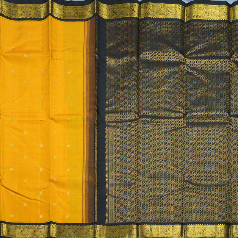 Hayagrivas Handloom Yellow Kanjivaram Silk Saree with Black Border KBF215E8-1