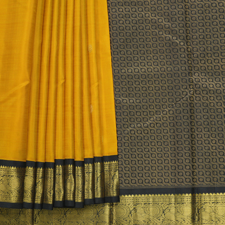 Hayagrivas Handloom Yellow Kanjivaram Silk Saree with Black Border KBF215E8-1