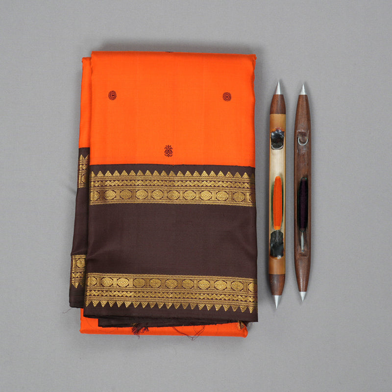 Hayagrivas Handloom Orange Kanjivaram Silk Saree with Dark Brown Border KBF216E1-1
