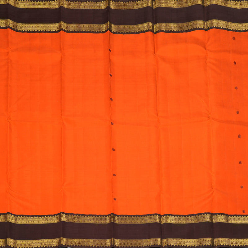 Hayagrivas Handloom Orange Kanjivaram Silk Saree with Dark Brown Border KBF216E1-1