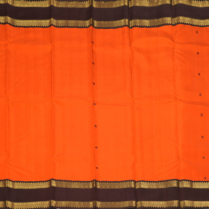 Hayagrivas Handloom Orange Kanjivaram Silk Saree with Dark Brown Border KBF216E1-1