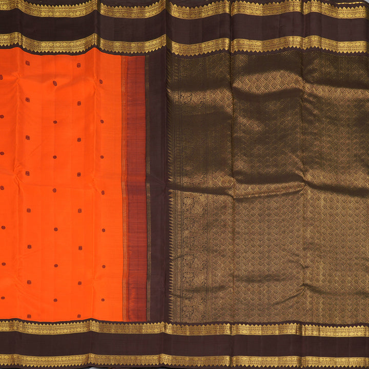 Hayagrivas Handloom Orange Kanjivaram Silk Saree with Dark Brown Border KBF216E1-1